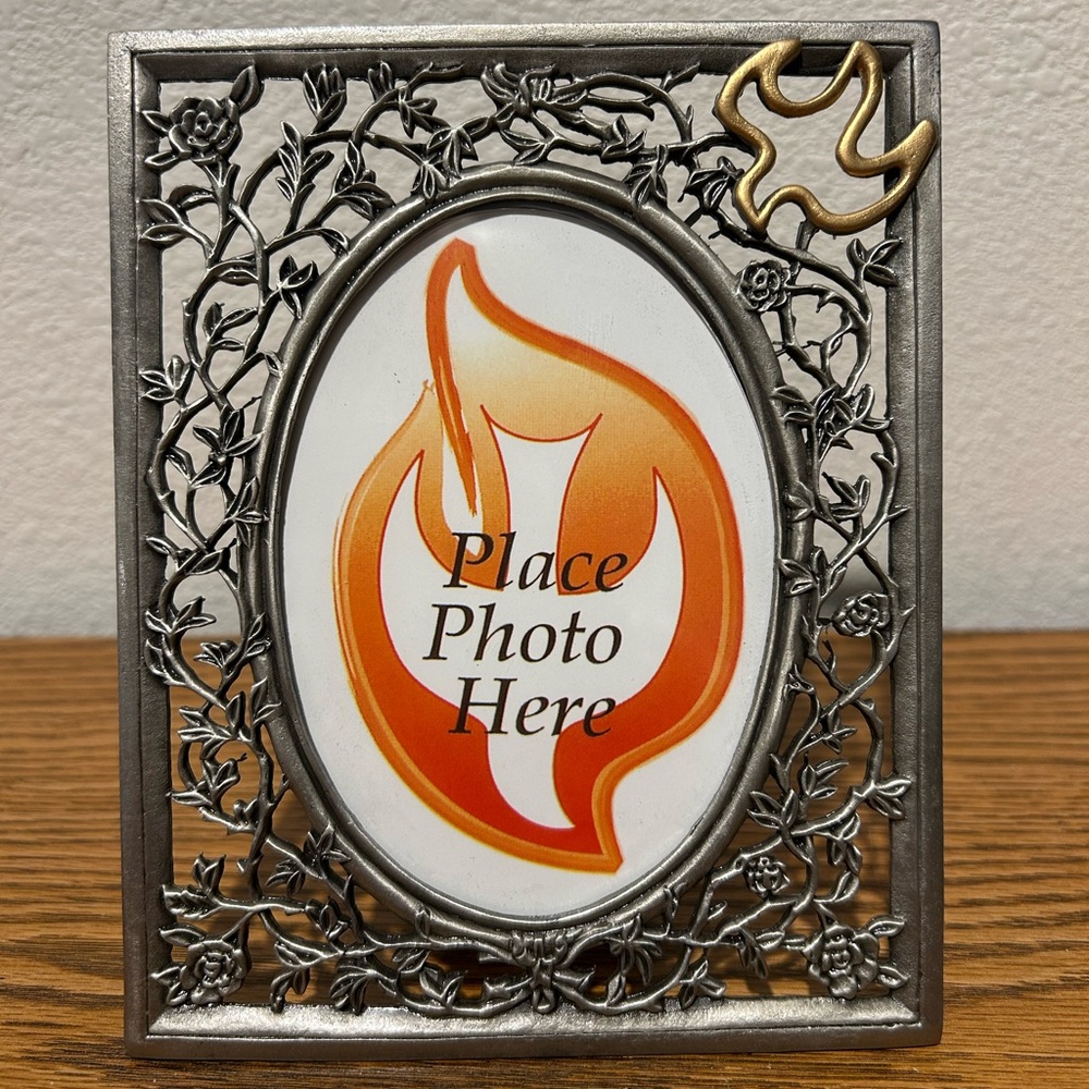 Intricate Silver and Gold Floral Pewter Picture Frame